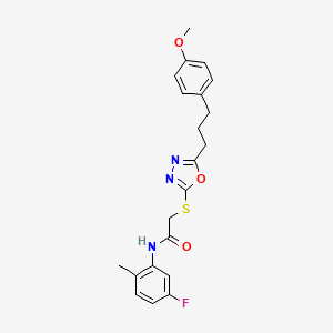molecular formula C21H22FN3O3S B11605541 N-(5-fluoro-2-methylphenyl)-2-({5-[3-(4-methoxyphenyl)propyl]-1,3,4-oxadiazol-2-yl}sulfanyl)acetamide 