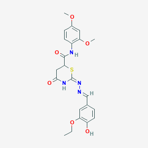 molecular formula C22H24N4O6S B11605568 N-(2,4-dimethoxyphenyl)-2-[(2E)-2-(3-ethoxy-4-hydroxybenzylidene)hydrazinyl]-4-oxo-5,6-dihydro-4H-1,3-thiazine-6-carboxamide 