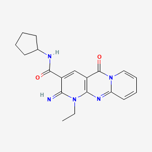 molecular formula C19H21N5O2 B11605609 N-cyclopentyl-7-ethyl-6-imino-2-oxo-1,7,9-triazatricyclo[8.4.0.03,8]tetradeca-3(8),4,9,11,13-pentaene-5-carboxamide CAS No. 510762-07-9