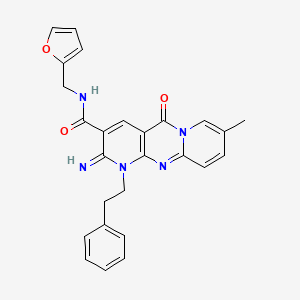 molecular formula C26H23N5O3 B11605800 N-[(furan-2-yl)methyl]-6-imino-13-methyl-2-oxo-7-(2-phenylethyl)-1,7,9-triazatricyclo[8.4.0.0^{3,8}]tetradeca-3(8),4,9,11,13-pentaene-5-carboxamide 