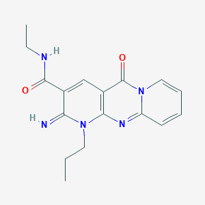 molecular formula C17H19N5O2 B11605897 N-ethyl-6-imino-2-oxo-7-propyl-1,7,9-triazatricyclo[8.4.0.03,8]tetradeca-3(8),4,9,11,13-pentaene-5-carboxamide 