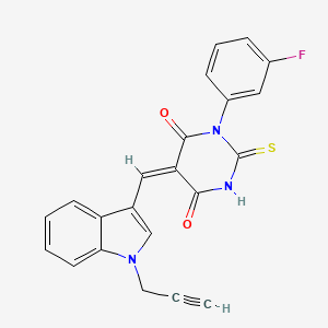 molecular formula C22H14FN3O2S B11605916 (5E)-1-(3-fluorophenyl)-5-{[1-(prop-2-yn-1-yl)-1H-indol-3-yl]methylidene}-2-thioxodihydropyrimidine-4,6(1H,5H)-dione 
