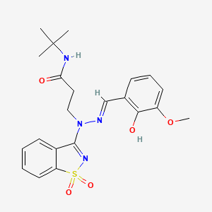 molecular formula C22H26N4O5S B11606001 N-tert-butyl-3-[(2E)-1-(1,1-dioxido-1,2-benzothiazol-3-yl)-2-(2-hydroxy-3-methoxybenzylidene)hydrazinyl]propanamide 