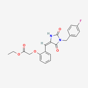 molecular formula C21H19FN2O5 B11606324 ethyl (2-{(E)-[1-(4-fluorobenzyl)-2,5-dioxoimidazolidin-4-ylidene]methyl}phenoxy)acetate 