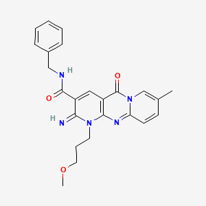 molecular formula C24H25N5O3 B11606365 N-benzyl-6-imino-7-(3-methoxypropyl)-13-methyl-2-oxo-1,7,9-triazatricyclo[8.4.0.0^{3,8}]tetradeca-3(8),4,9,11,13-pentaene-5-carboxamide 