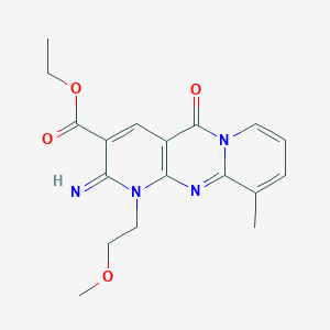 molecular formula C18H20N4O4 B11606484 ethyl 6-imino-7-(2-methoxyethyl)-11-methyl-2-oxo-1,7,9-triazatricyclo[8.4.0.03,8]tetradeca-3(8),4,9,11,13-pentaene-5-carboxylate CAS No. 371116-82-4