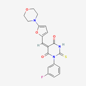 molecular formula C19H16FN3O4S B11606581 (5E)-1-(3-fluorophenyl)-5-{[5-(morpholin-4-yl)furan-2-yl]methylidene}-2-thioxodihydropyrimidine-4,6(1H,5H)-dione 