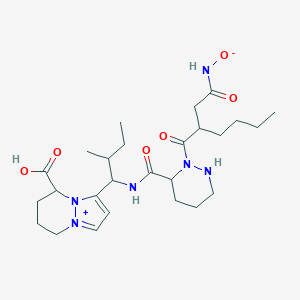 molecular formula C26H42N6O6 B116066 3-[2-Methyl-1-[[2-[2-[2-(oxidoamino)-2-oxoethyl]hexanoyl]diazinane-3-carbonyl]amino]butyl]-5,6,7,8-tetrahydropyrazolo[1,2-a]pyridazin-9-ium-5-carboxylic acid CAS No. 140638-26-2