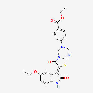 molecular formula C24H22N4O5S B11606692 ethyl 4-[(7Z)-7-(5-ethoxy-2-oxo-1,2-dihydro-3H-indol-3-ylidene)-6-oxo-6,7-dihydro-2H-[1,3]thiazolo[3,2-a][1,3,5]triazin-3(4H)-yl]benzoate 