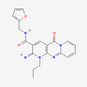 molecular formula C20H19N5O3 B11606774 N-(furan-2-ylmethyl)-6-imino-2-oxo-7-propyl-1,7,9-triazatricyclo[8.4.0.03,8]tetradeca-3(8),4,9,11,13-pentaene-5-carboxamide 