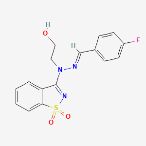 molecular formula C16H14FN3O3S B11606905 2-[(2E)-1-(1,1-dioxido-1,2-benzothiazol-3-yl)-2-(4-fluorobenzylidene)hydrazinyl]ethanol 
