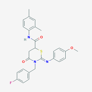 molecular formula C27H26FN3O3S B11607061 (2E)-N-(2,4-dimethylphenyl)-3-(4-fluorobenzyl)-2-[(4-methoxyphenyl)imino]-4-oxo-1,3-thiazinane-6-carboxamide 