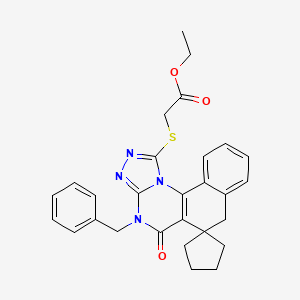 molecular formula C28H28N4O3S B11607181 ethyl [(4-benzyl-5-oxo-5,7-dihydro-4H-spiro[benzo[h][1,2,4]triazolo[4,3-a]quinazoline-6,1'-cyclopentan]-1-yl)sulfanyl]acetate 