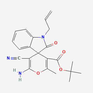molecular formula C22H23N3O4 B11607382 Tert-butyl 6'-amino-5'-cyano-2'-methyl-2-oxo-1-(prop-2-en-1-yl)-1,2-dihydrospiro[indole-3,4'-pyran]-3'-carboxylate 