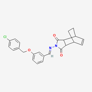 molecular formula C24H21ClN2O3 B11607631 2-{[(E)-{3-[(4-chlorobenzyl)oxy]phenyl}methylidene]amino}-3a,4,7,7a-tetrahydro-1H-4,7-ethanoisoindole-1,3(2H)-dione 