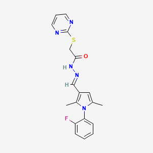 molecular formula C19H18FN5OS B11607634 N'-{(E)-[1-(2-fluorophenyl)-2,5-dimethyl-1H-pyrrol-3-yl]methylidene}-2-(pyrimidin-2-ylsulfanyl)acetohydrazide 