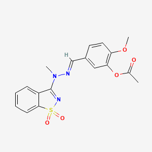 molecular formula C18H17N3O5S B11607717 5-{(E)-[2-(1,1-dioxido-1,2-benzothiazol-3-yl)-2-methylhydrazinylidene]methyl}-2-methoxyphenyl acetate 