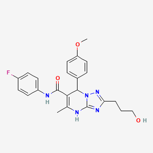 molecular formula C23H24FN5O3 B11608026 N-(4-fluorophenyl)-2-(3-hydroxypropyl)-7-(4-methoxyphenyl)-5-methyl-4,7-dihydro-[1,2,4]triazolo[1,5-a]pyrimidine-6-carboxamide 