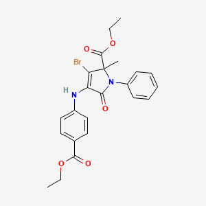 molecular formula C23H23BrN2O5 B11608372 ethyl 3-bromo-4-{[4-(ethoxycarbonyl)phenyl]amino}-2-methyl-5-oxo-1-phenyl-2,5-dihydro-1H-pyrrole-2-carboxylate 