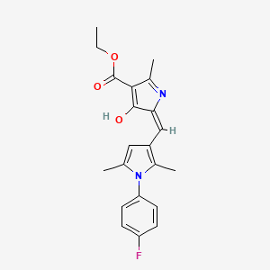molecular formula C21H21FN2O3 B11608517 ethyl (5E)-5-{[1-(4-fluorophenyl)-2,5-dimethyl-1H-pyrrol-3-yl]methylidene}-2-methyl-4-oxo-4,5-dihydro-1H-pyrrole-3-carboxylate 