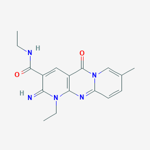 molecular formula C17H19N5O2 B11608550 N,7-diethyl-6-imino-13-methyl-2-oxo-1,7,9-triazatricyclo[8.4.0.03,8]tetradeca-3(8),4,9,11,13-pentaene-5-carboxamide 