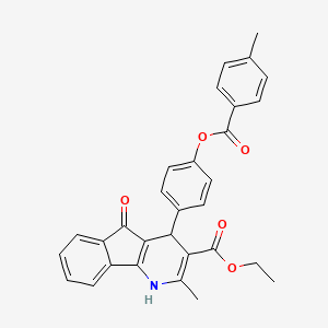molecular formula C30H25NO5 B11608924 ethyl 2-methyl-4-(4-{[(4-methylphenyl)carbonyl]oxy}phenyl)-5-oxo-4,5-dihydro-1H-indeno[1,2-b]pyridine-3-carboxylate 