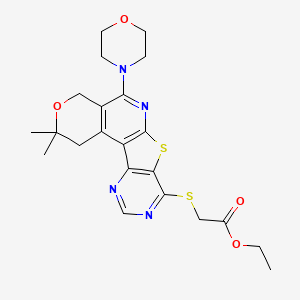 molecular formula C22H26N4O4S2 B11608944 ethyl 2-[(4,4-dimethyl-8-morpholin-4-yl-5-oxa-11-thia-9,14,16-triazatetracyclo[8.7.0.02,7.012,17]heptadeca-1(10),2(7),8,12(17),13,15-hexaen-13-yl)sulfanyl]acetate 