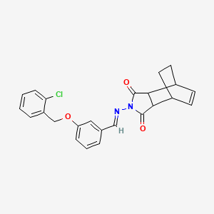 molecular formula C24H21ClN2O3 B11609039 2-{[(E)-{3-[(2-chlorobenzyl)oxy]phenyl}methylidene]amino}-3a,4,7,7a-tetrahydro-1H-4,7-ethanoisoindole-1,3(2H)-dione 