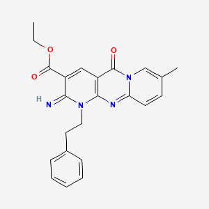 molecular formula C23H22N4O3 B11609672 ethyl 6-imino-13-methyl-2-oxo-7-(2-phenylethyl)-1,7,9-triazatricyclo[8.4.0.03,8]tetradeca-3(8),4,9,11,13-pentaene-5-carboxylate 