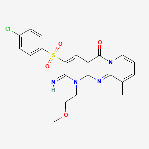molecular formula C21H19ClN4O4S B11609953 5-(4-chlorophenyl)sulfonyl-6-imino-7-(2-methoxyethyl)-11-methyl-1,7,9-triazatricyclo[8.4.0.03,8]tetradeca-3(8),4,9,11,13-pentaen-2-one CAS No. 606958-26-3