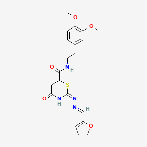 molecular formula C20H22N4O5S B11610198 N-[2-(3,4-dimethoxyphenyl)ethyl]-2-[(2E)-2-(furan-2-ylmethylidene)hydrazinyl]-4-oxo-5,6-dihydro-4H-1,3-thiazine-6-carboxamide 