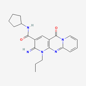 molecular formula C20H23N5O2 B11610683 N-cyclopentyl-6-imino-2-oxo-7-propyl-1,7,9-triazatricyclo[8.4.0.03,8]tetradeca-3(8),4,9,11,13-pentaene-5-carboxamide 