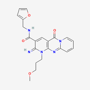 molecular formula C21H21N5O4 B11610931 N-(furan-2-ylmethyl)-6-imino-7-(3-methoxypropyl)-2-oxo-1,7,9-triazatricyclo[8.4.0.03,8]tetradeca-3(8),4,9,11,13-pentaene-5-carboxamide 