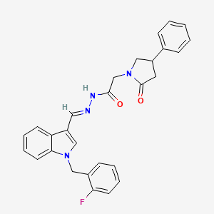 molecular formula C28H25FN4O2 B11611118 N'-{(E)-[1-(2-fluorobenzyl)-1H-indol-3-yl]methylidene}-2-(2-oxo-4-phenylpyrrolidin-1-yl)acetohydrazide 