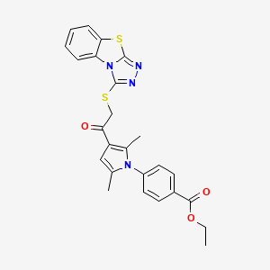 molecular formula C25H22N4O3S2 B11611893 ethyl 4-{2,5-dimethyl-3-[([1,2,4]triazolo[3,4-b][1,3]benzothiazol-3-ylsulfanyl)acetyl]-1H-pyrrol-1-yl}benzoate 