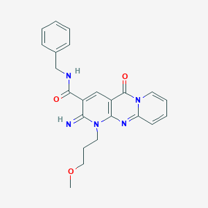 molecular formula C23H23N5O3 B11611968 N-benzyl-6-imino-7-(3-methoxypropyl)-2-oxo-1,7,9-triazatricyclo[8.4.0.0^{3,8}]tetradeca-3(8),4,9,11,13-pentaene-5-carboxamide 