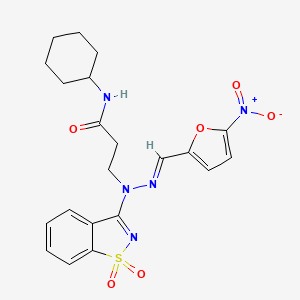 molecular formula C21H23N5O6S B11612368 N-cyclohexyl-3-{(2E)-1-(1,1-dioxido-1,2-benzisothiazol-3-yl)-2-[(5-nitro-2-furyl)methylene]hydrazino}propanamide 