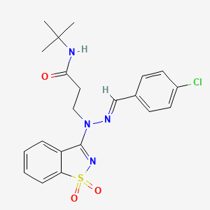 molecular formula C21H23ClN4O3S B11612879 N-tert-butyl-3-[(2E)-2-(4-chlorobenzylidene)-1-(1,1-dioxido-1,2-benzothiazol-3-yl)hydrazinyl]propanamide 