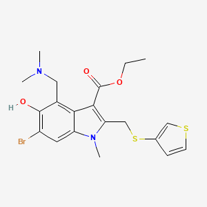 molecular formula C20H23BrN2O3S2 B11613079 ethyl 6-bromo-4-[(dimethylamino)methyl]-5-hydroxy-1-methyl-2-[(thiophen-3-ylsulfanyl)methyl]-1H-indole-3-carboxylate 