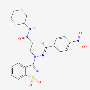 molecular formula C23H25N5O5S B11613080 N-cyclohexyl-3-[(2E)-1-(1,1-dioxido-1,2-benzisothiazol-3-yl)-2-(4-nitrobenzylidene)hydrazino]propanamide 