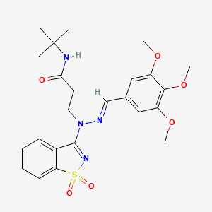 molecular formula C24H30N4O6S B11613181 N-tert-butyl-3-[(2E)-1-(1,1-dioxido-1,2-benzothiazol-3-yl)-2-(3,4,5-trimethoxybenzylidene)hydrazinyl]propanamide 