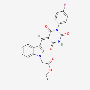 molecular formula C23H18FN3O5 B11613187 ethyl (3-{(E)-[1-(4-fluorophenyl)-2,4,6-trioxotetrahydropyrimidin-5(2H)-ylidene]methyl}-1H-indol-1-yl)acetate 