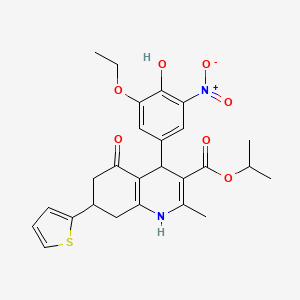 molecular formula C26H28N2O7S B11613213 Propan-2-yl 4-(3-ethoxy-4-hydroxy-5-nitrophenyl)-2-methyl-5-oxo-7-(thiophen-2-yl)-1,4,5,6,7,8-hexahydroquinoline-3-carboxylate 