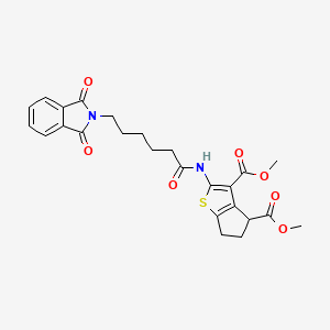 molecular formula C25H26N2O7S B11613218 dimethyl 2-{[6-(1,3-dioxo-1,3-dihydro-2H-isoindol-2-yl)hexanoyl]amino}-5,6-dihydro-4H-cyclopenta[b]thiophene-3,4-dicarboxylate 