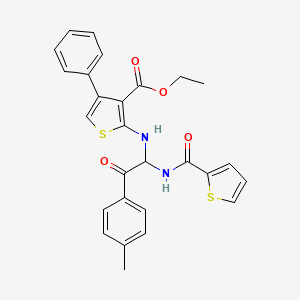 molecular formula C27H24N2O4S2 B11613221 Ethyl 2-({2-(4-methylphenyl)-2-oxo-1-[(thiophen-2-ylcarbonyl)amino]ethyl}amino)-4-phenylthiophene-3-carboxylate 