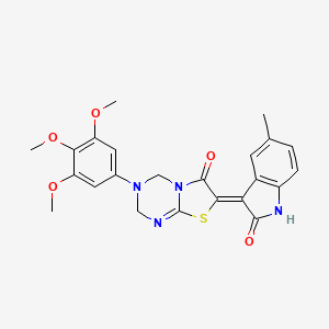 molecular formula C23H22N4O5S B11613303 (7Z)-7-(5-methyl-2-oxo-1,2-dihydro-3H-indol-3-ylidene)-3-(3,4,5-trimethoxyphenyl)-3,4-dihydro-2H-[1,3]thiazolo[3,2-a][1,3,5]triazin-6(7H)-one 