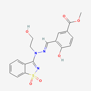 molecular formula C18H17N3O6S B11613325 methyl 3-{(E)-[2-(1,1-dioxido-1,2-benzothiazol-3-yl)-2-(2-hydroxyethyl)hydrazinylidene]methyl}-4-hydroxybenzoate 