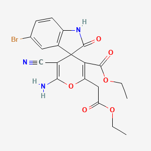 molecular formula C20H18BrN3O6 B11613345 Ethyl 6'-amino-5-bromo-5'-cyano-2'-(2-ethoxy-2-oxoethyl)-2-oxo-1,2-dihydrospiro[indole-3,4'-pyran]-3'-carboxylate 