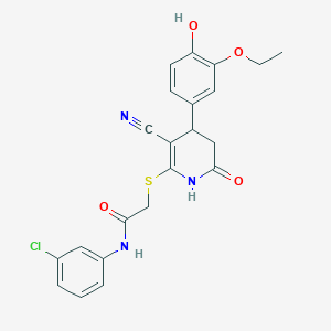 molecular formula C22H20ClN3O4S B11613370 N-(3-chlorophenyl)-2-{[3-cyano-4-(3-ethoxy-4-hydroxyphenyl)-6-oxo-1,4,5,6-tetrahydropyridin-2-yl]sulfanyl}acetamide 