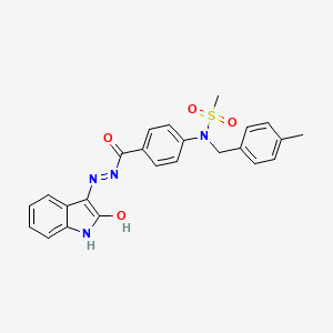 molecular formula C24H22N4O4S B11613396 N-(4-methylbenzyl)-N-(4-{[(2E)-2-(2-oxo-1,2-dihydro-3H-indol-3-ylidene)hydrazinyl]carbonyl}phenyl)methanesulfonamide 
